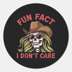 Grappig Skeleton Cowgirl Met Zonnebrillen Leuk wee Ronde Sticker