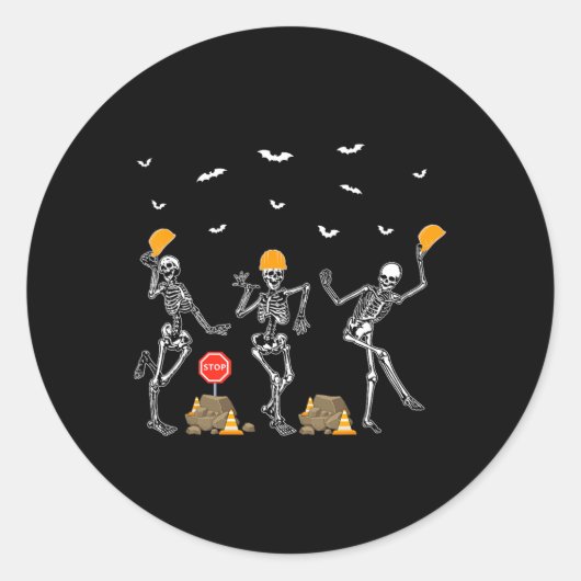 Grappig Skeleton Dancing Construction Worker Kostu Ronde Sticker (Voorkant)