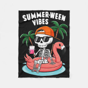 Grappig Skeleton Flamingo ZomerTussen Vibes Hallow Fleece Deken