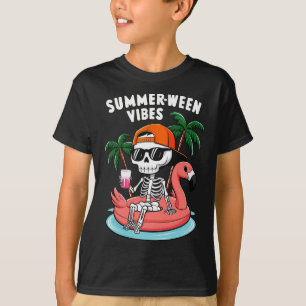 Grappig Skeleton Flamingo ZomerTussen Vibes Hallow T-shirt