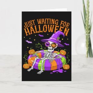 Grappig Skeleton Float Wachten Op Halloween Me Kaart
