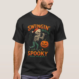 Grappig Skeleton Golfer Halloween kerstontwerp T-shirt