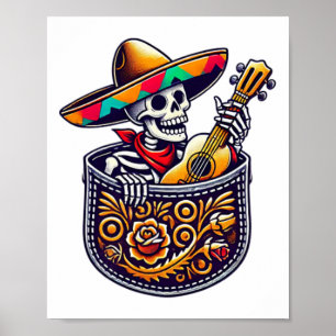 Grappig Skeleton Mariachi Gitaarzak Cinco de May Poster