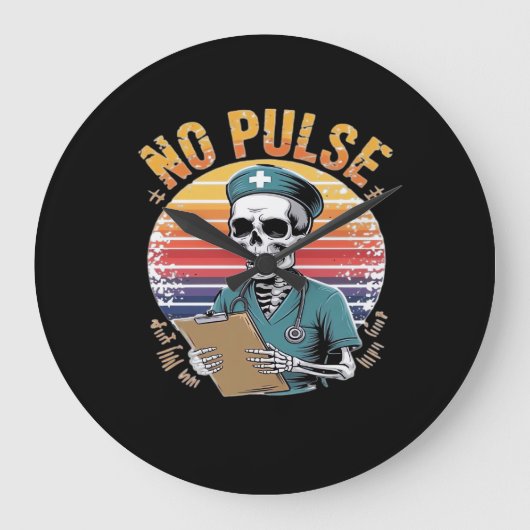 Grappig Skeleton Nurse Geen Pulse Design – Dark Hu Grote Klok (Voorkant)