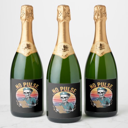 Grappig Skeleton Nurse Geen Pulse Design – Dark Hu Sparkling Wijnetiket (Flessen)