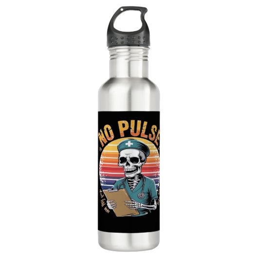 Grappig Skeleton Nurse Geen Pulse Design – Dark Hu Waterfles (Voorkant)