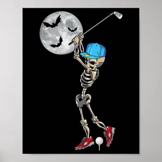 Grappig Skeleton Spelen Golf Golfen Happy Hallowee Poster (Voorkant)