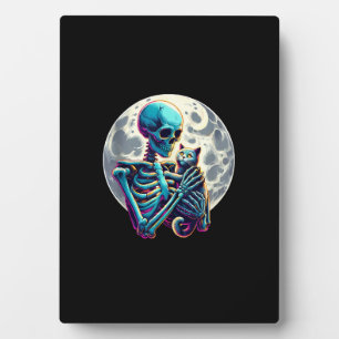 Grappig Skeleton spelen met A Schattige Cat Skull Fotoplaat