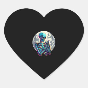 Grappig Skeleton spelen met A Schattige Cat Skull  Hart Sticker