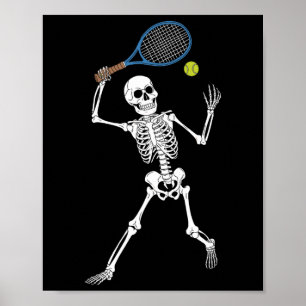 Grappig Skeleton Spelen Tennis Lovers Spooky Hallo Poster