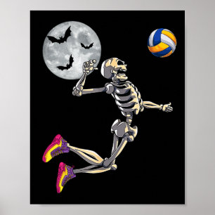 Grappig Skeleton Spelen Volleybal Happy Halloween  Poster