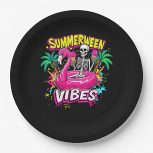 Grappig Skeleton Summerween Vibes Flamingo Pool Ic Papieren Bordje