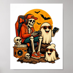 Grappig Skeleton Videogame Halloween Gaming Gamer Poster