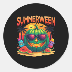 Grappig Skeleton Zomer Tussen Watermeloen Jack-o Ronde Sticker
