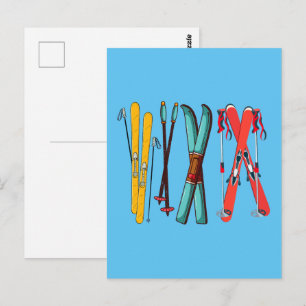 Grappig Skilopen Kleurrijke Ski Skiloper Briefkaart