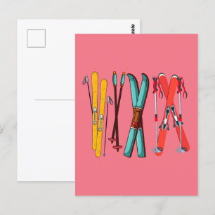 Grappig Skilopen Kleurrijke Ski Skiloper  Briefkaart