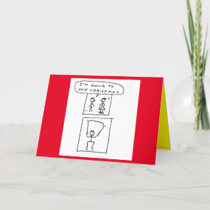 Grappig Skipping Christmas Sports Cartoon Joke Feestdagen Kaart
