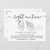 Grappig slakkenhuwelijk paar verandert de datum aankondigingskaart (Voorkant / Achterkant)