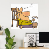 Grappig Slaperig Man Napping met Sandwich Poster (Thuiskantoor)