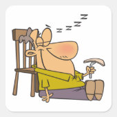 Grappig Slaperig Man Napping met Sandwich Vierkante Sticker (Voorkant)