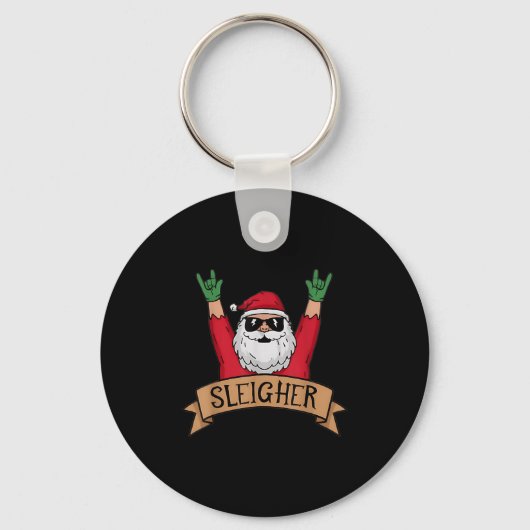 Grappig Sleigher Rock N Roll Kerstman Kerstmis Sleutelhanger (Voorkant)