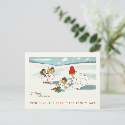 Grappig sneeuwlandschap Antiek Uitnodiging Briefkaart (Staand voorkant)