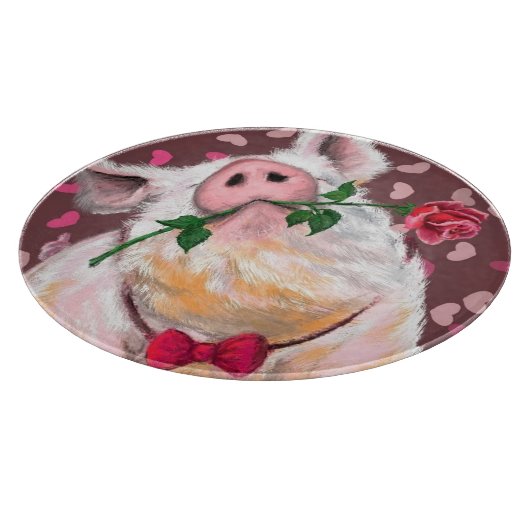 Grappig Snijplank Gentleman Pig met Roos (Hoek)