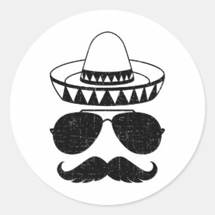 Grappig Sombrero gezicht met snor voor Mexicaanse Ronde Sticker