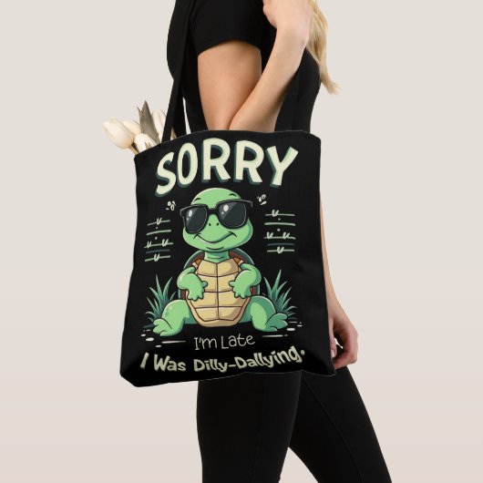 Grappig Sorry dat ik laat schildpad met retro esth Draagtas (Dichtbij)