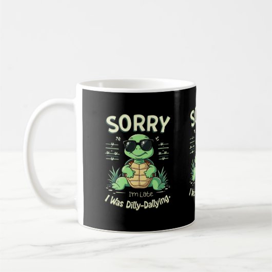 Grappig Sorry dat ik laat schildpad met retro esth Koffiemok (Links)