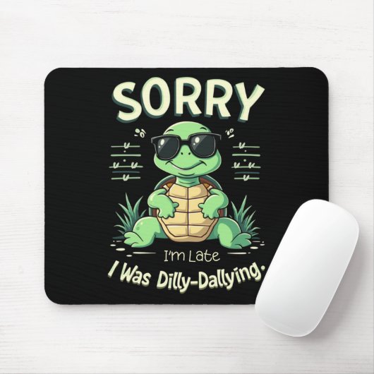 Grappig Sorry dat ik laat schildpad met retro esth Muismat (Met muis)