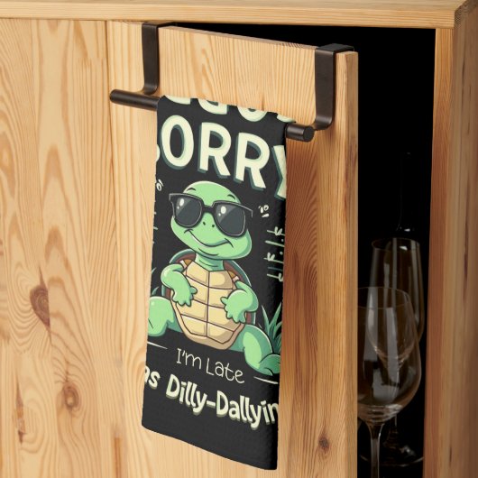 Grappig Sorry dat ik laat schildpad met retro esth Theedoek (Derde Gevouwen)