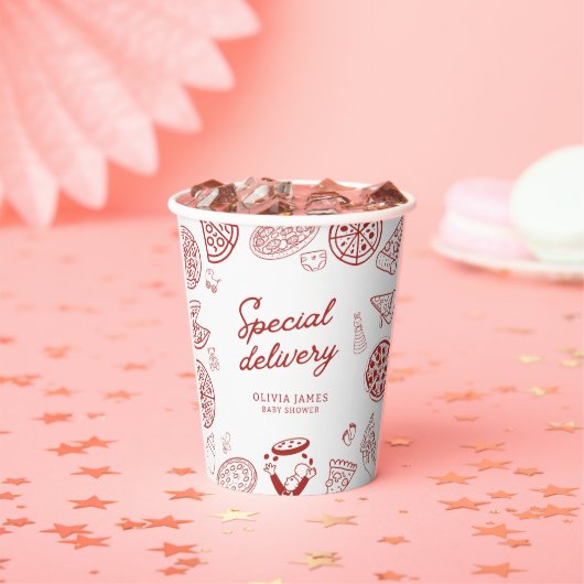 Grappig speciaal bezorging pizza baby shower papieren bekers (Insitu)