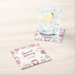 Grappig speciaal bezorging pizza baby shower vierkante kartonnen onderzetter