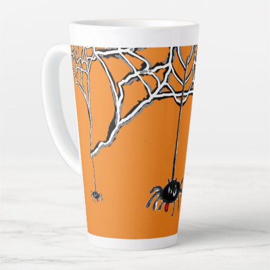 Grappig Spiders Cartoon Cust. Oranje latte Mok (Linkerhoek)