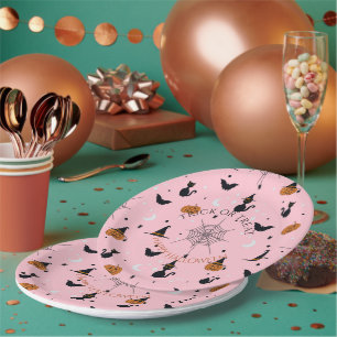 Grappig Spooky Halloween Roze Ontwerp Papieren Bordje