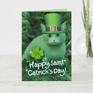 Grappig St. Patrick's Day Green Cat with Pet Kaart