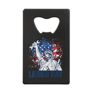 Grappig standbeeld van Liberty USA-vlag Labor Day- Kredietkaart Flessenopener