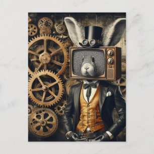 Grappig Steampunk Konijn met TV Head Briefkaart