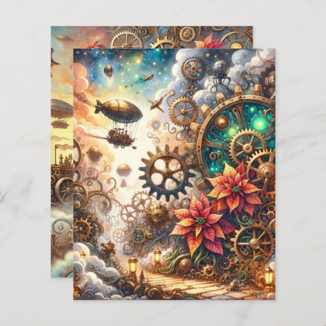 Grappig Steampunk Poinsettia Scrapbook Paper (Voorkant / Achterkant)