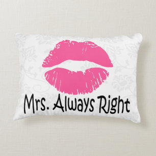 Grappig stel kussen, Mr. right, Mrs. altijd gelijk Decoratief Kussen