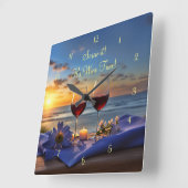 Grappig strand en wijn schroef het wijntijd vierkante klok (Hoek)