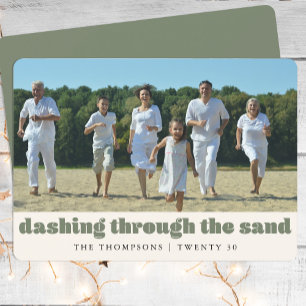 Grappig Strand Kerst Custom Familie Foto Groen Feestdagenkaart