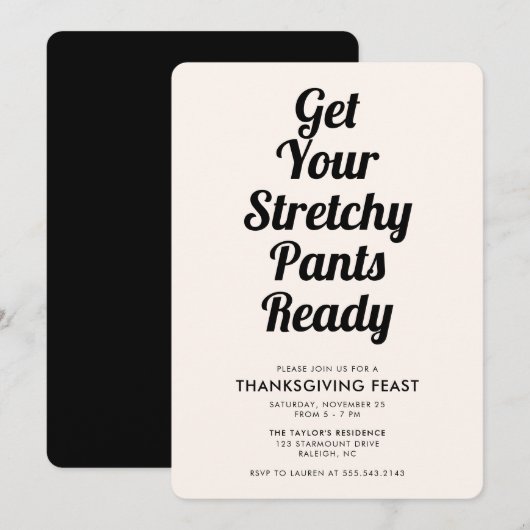 Grappig stretchy pants Thanksgiving diner zwart Kaart (Voorkant / Achterkant)