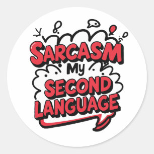 Grappig stripboek sarcasme mijn tweede taal ronde sticker
