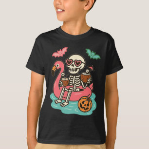 Grappig Summerween Skelet Drijvend In Flamingo Cut T-shirt