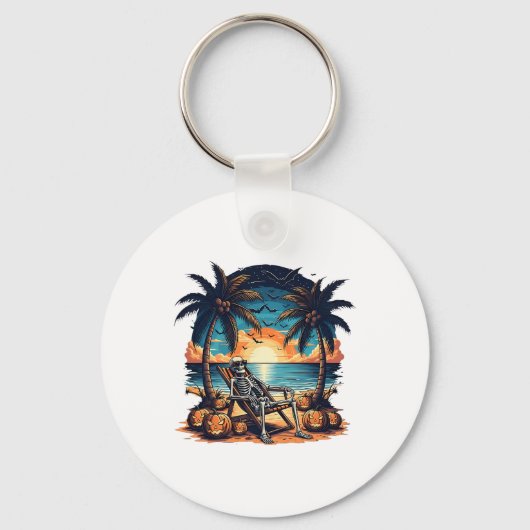 Grappig Summerween Skeleton Beach Party Halloween  Sleutelhanger (Voorkant)