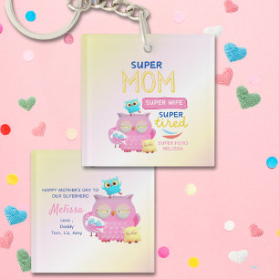 Grappig super mam, vrouw, super vermoeide Moederda Sleutelhanger