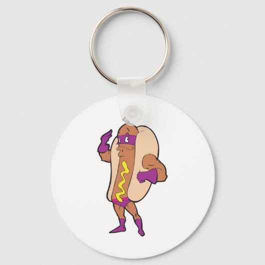 grappig superheld hotdog sleutelhanger (Voorkant)