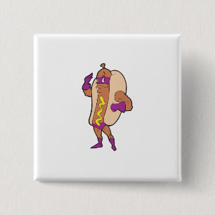 grappig superheld hotdog vierkante button 5,1 cm